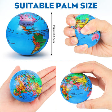 Vinsot 60 Pack Globe Squeeze Balls Bulk 2.5 Inch Mini Globe Stress Balls Earth Bouncy World Earth Relief Stress Toys For Finger Exercise School Classroom Office Party Favors
