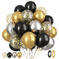 Paready Black And Gold Balloons Latex Balloons, 60 Pcs 12 Inch Silver Gold Confetti Balloons With Ribbons For Birthday Graduatio