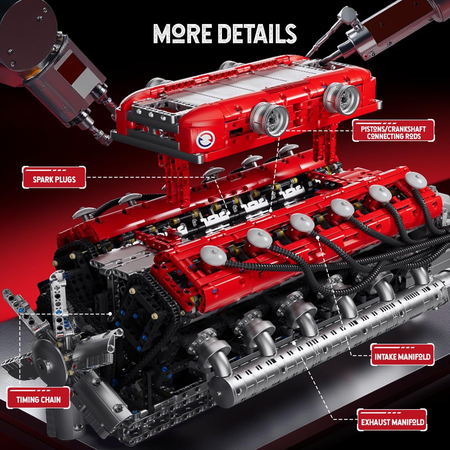 Mould King V12 Engine Model Kit That Works - 3472 Pcs Build Your Own Model Engine Kit For Adults, 12-Cylinder Car Engine Kit Mor