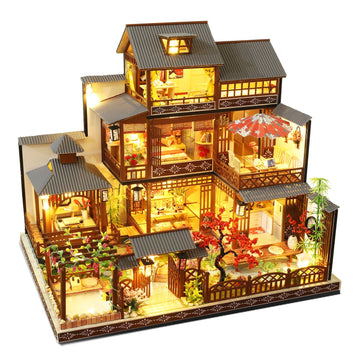 Spilay DIY Dollhouse Miniature with Wooden Furniture DIY Dollhouse Kit Big Japanese Courtyard Model with LED & Music Box 1:24 Scale Creative Room Gift Idea for mature-themed Friend Lover (Yaquan Courtyard)