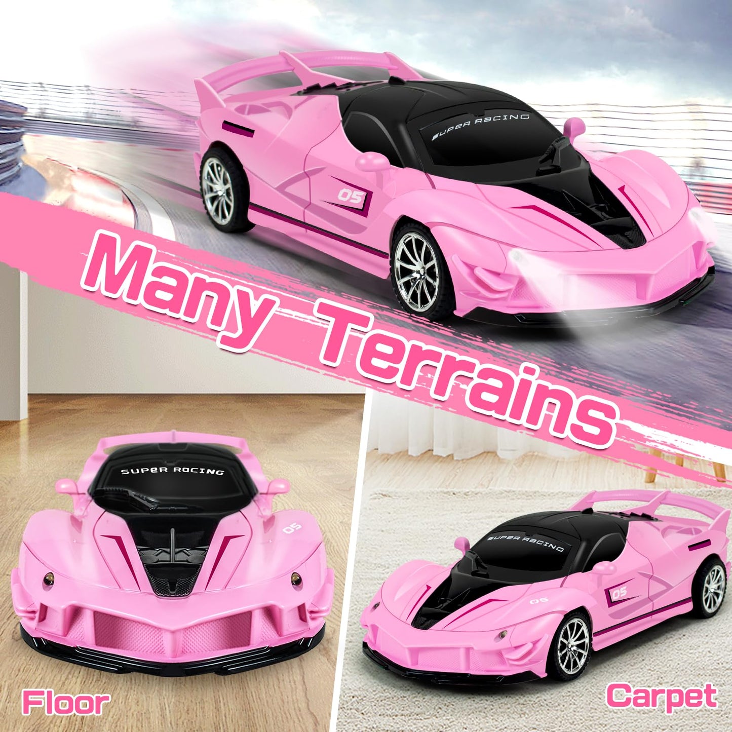 Bloolilies Remote Control Racing Car for Girls Boys 3 4-7 Christmas Birthday Gifts,Hobby RC Cars Toys for Age 3 4 5 6 7 8-12 Yea
