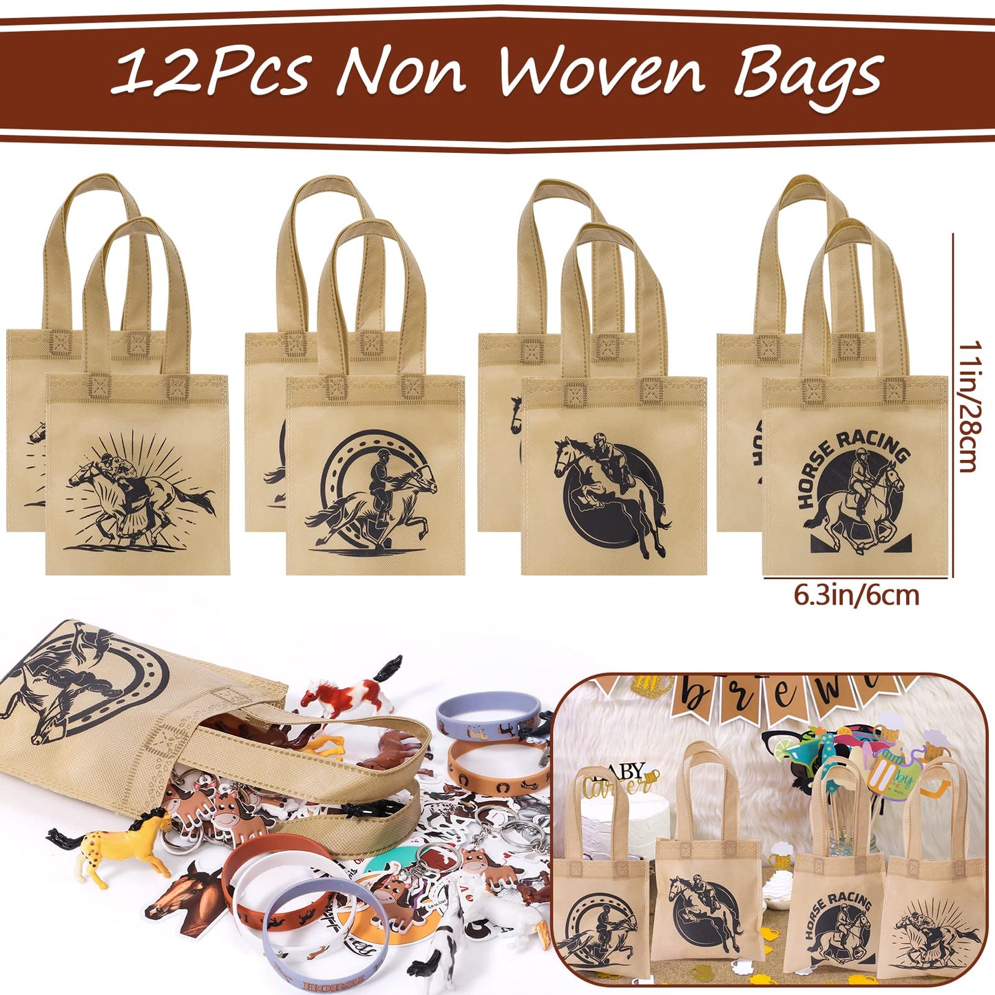 Winrayk 110Pcs Horse Birthday Party Favors Supplies Non-Woven Gift Bags Horse Figurine Make Your Own Stickers Horse Gifts Toys K
