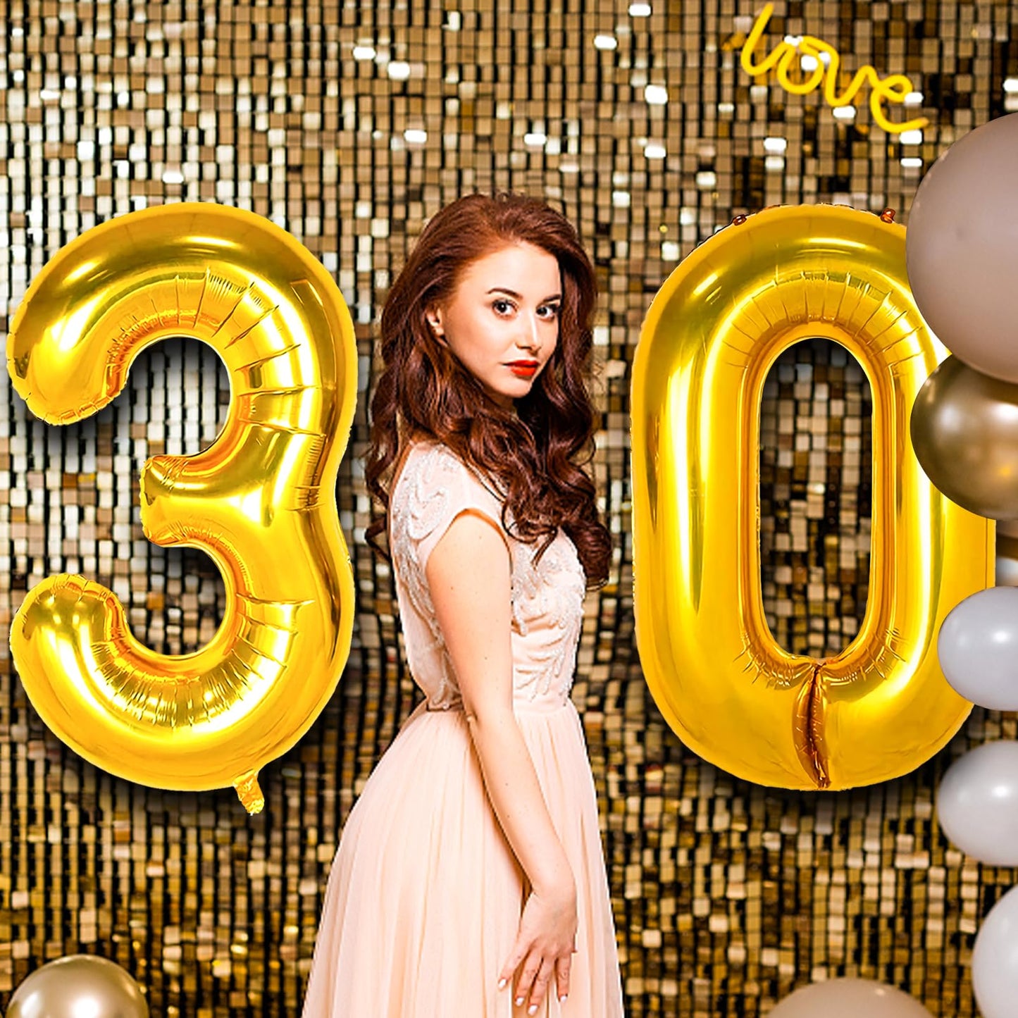 Large Gold 30 Balloon Number, 42 Inch 30Th Birthday Decorations, Foil Mylar Big Helium Numbers Balloons For Birthday Anniversary