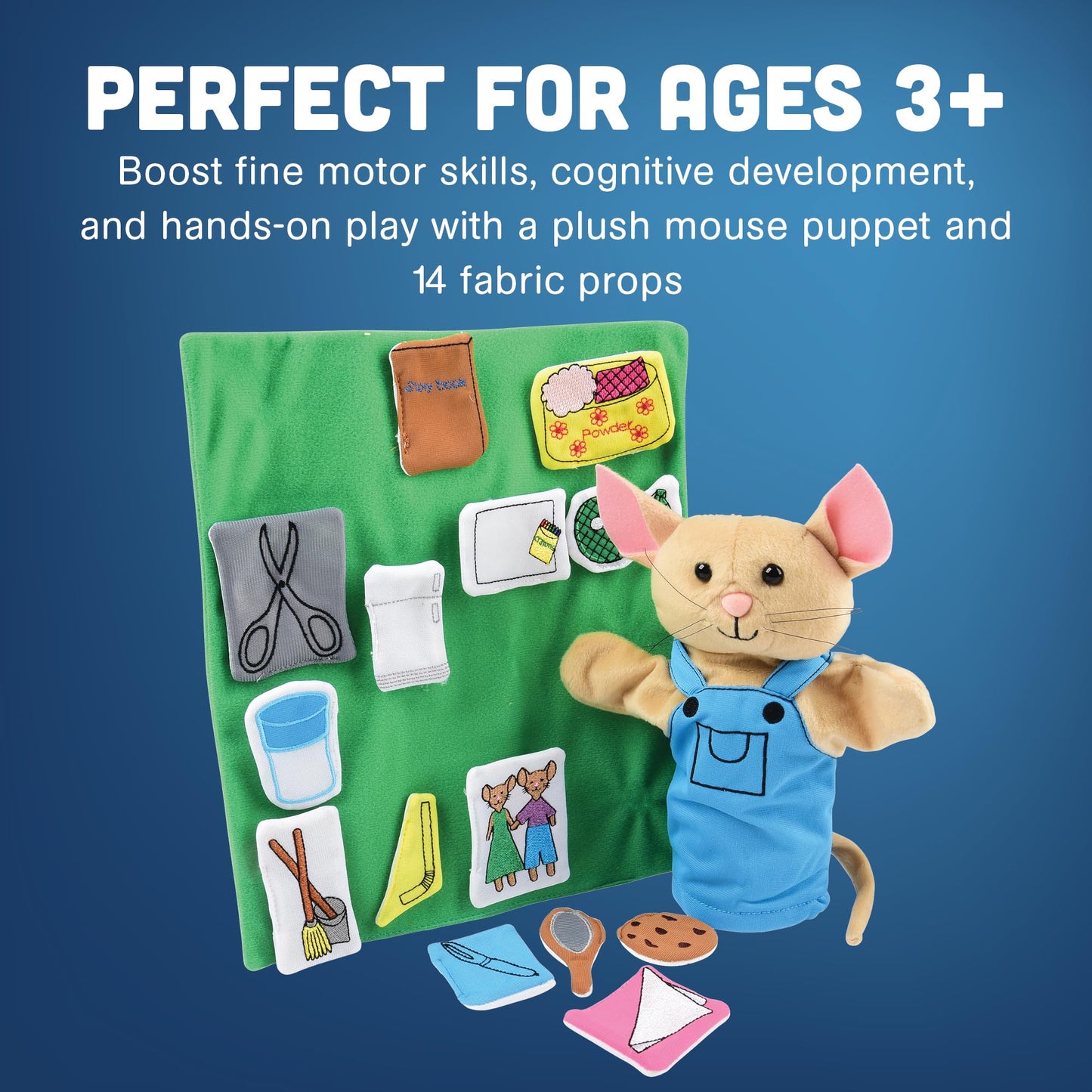 Constructive Playthings Plush Hand Puppet Set - If You Give a Mouse a Cookie, 16-Pieces for Literacy & Visual Learning, Fabric, Model MTC-325