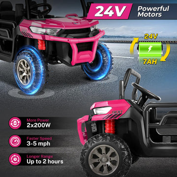 Hikole 24V Ride On Dump Truck For Kids With Remote Control, 2 Seater Ride On Utv With Dump Bed, Shovel, Led Light, Music, 3 Spee