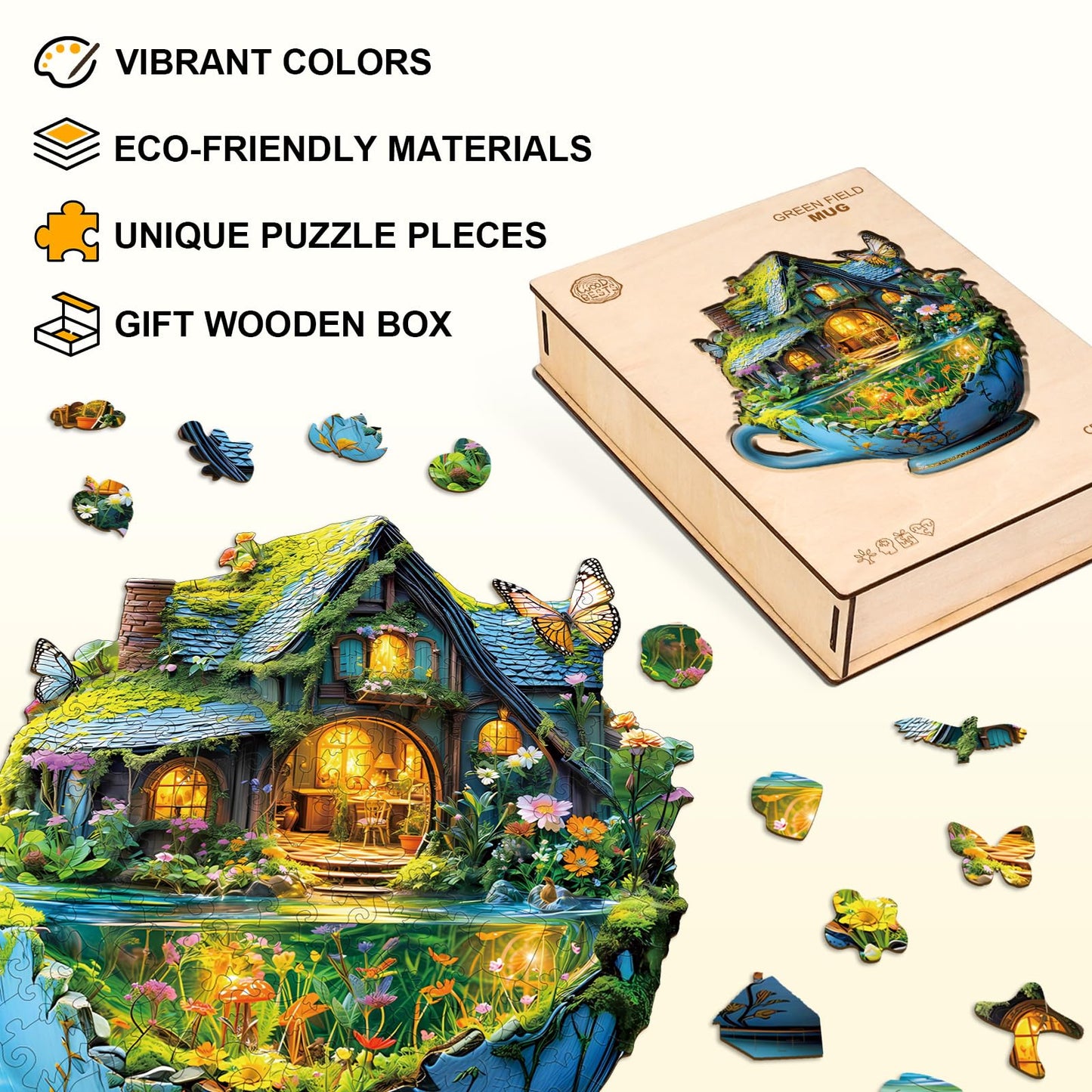 Jigfoxy Wooden Puzzle for mature-themeds  Funny Green Cup Jigsaw Puzzles for mature-themed  Unique Animal Shape Wood Cut Puzzles  Christmas Thanksgiving Gifts for Friends Family (S-8.5 * 8.1in-95pcs)