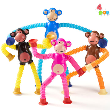 JOYIN 4 Pcs Pop Tubes Suction Cup Monkey Toys, Autism Sensory Gifts Fidget Toys for Kids Toddler Boys Girls Year Ages 3 4 5 6 7 