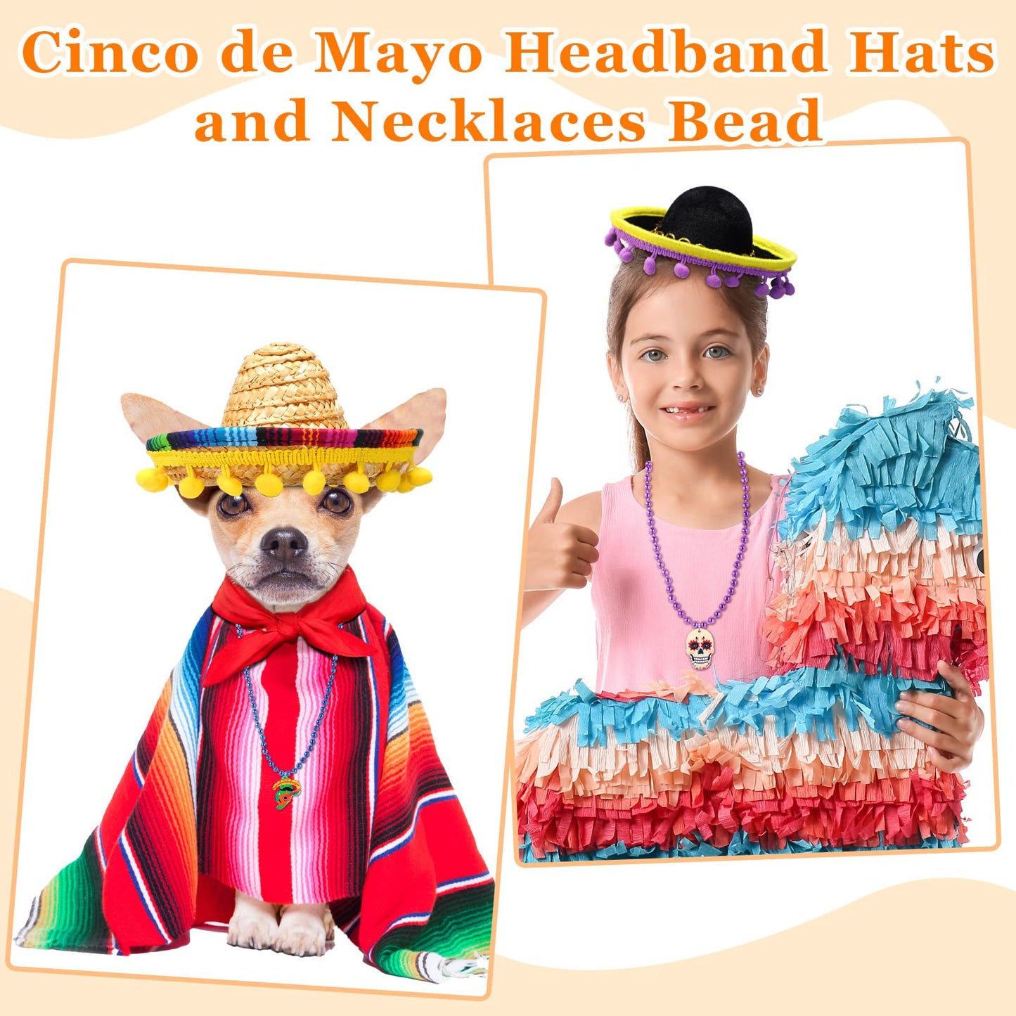 Riceshoot 24 Pcs Mexican Fiesta Party Supplies 12 Sombrero Headbands 12 Cinco de Mayo Necklaces Party Favors for Kids Teens Birt
