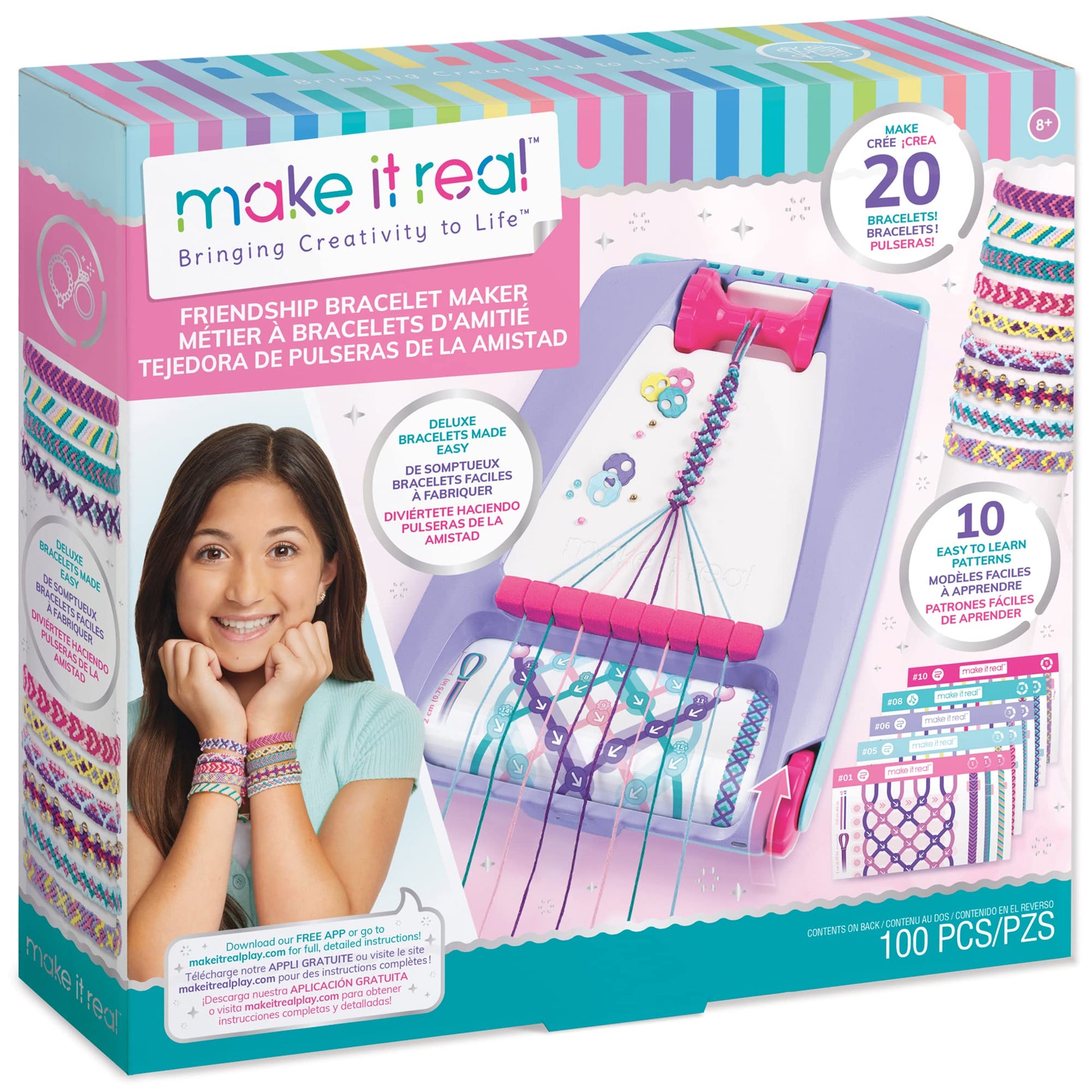 Make It Real Friendship Bracelet Maker Kit - Craft Up to 20 Stylish Bracelets with 100 Beads & Threads - Fun DIY Jewelry Set for