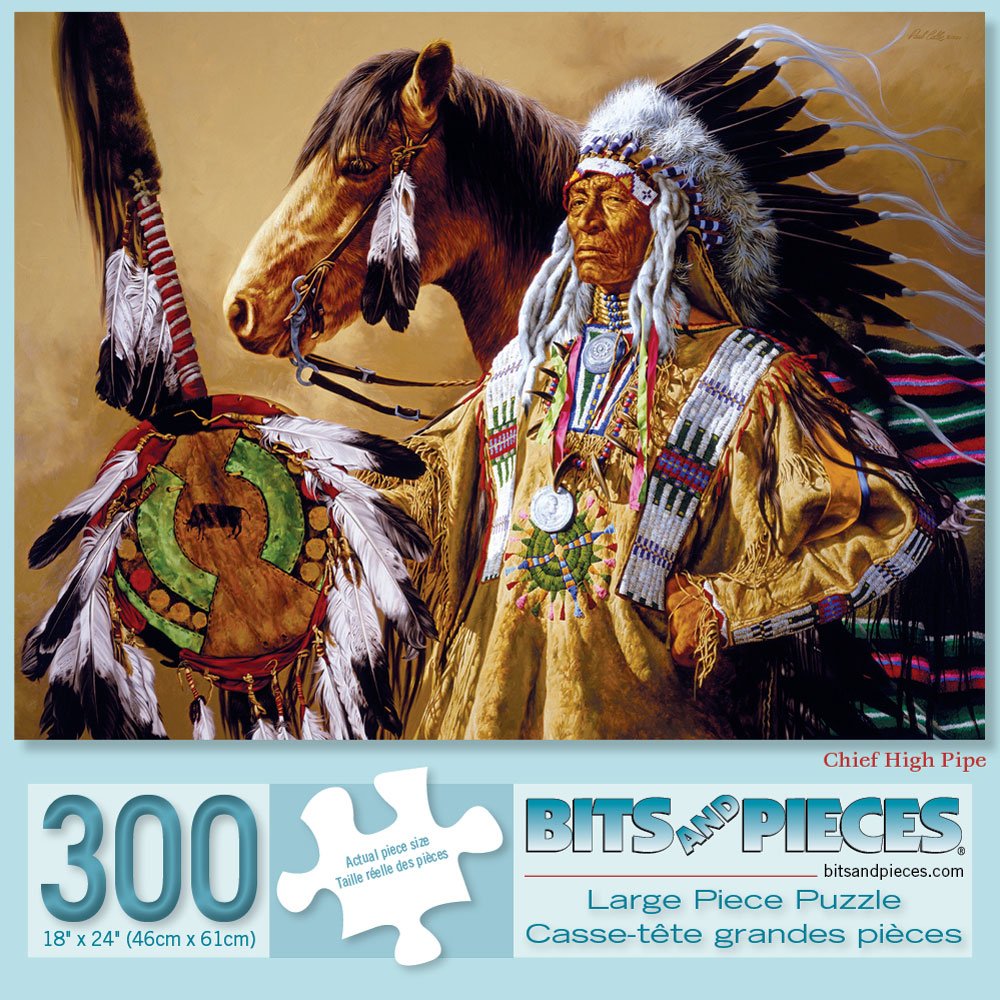 Bits And Pieces - 300 Piece Jigsaw Puzzle For Adults - Chief High Pipe - 300 Pc Horse Native American Jigsaw By Artist Paul Calle