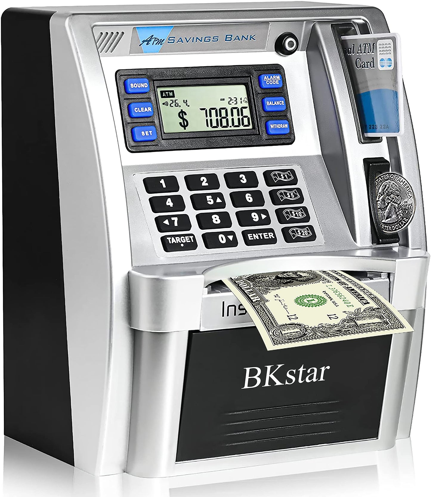 2024 Upgraded Atm Piggy Bank For Real Money Kids Adults With Debit Card, Bill Feeder, Coin Recognition, Balance Calculator, Digi
