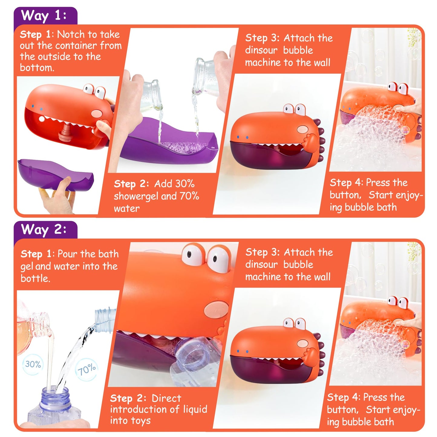 Grechi Dinosaur Bath Toys For Toddlers, Automatic Bubble Machine With 12 Childrens Songs, Baby Bathtub Toys For Kids Age 1-3 5-7