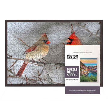 11.25X38.25 Rustic Brown Solid Wood Picture Frame Set With Peel And Stick Puzzle Glue Sheets | Interior Frame Depth 0.5 Inches |