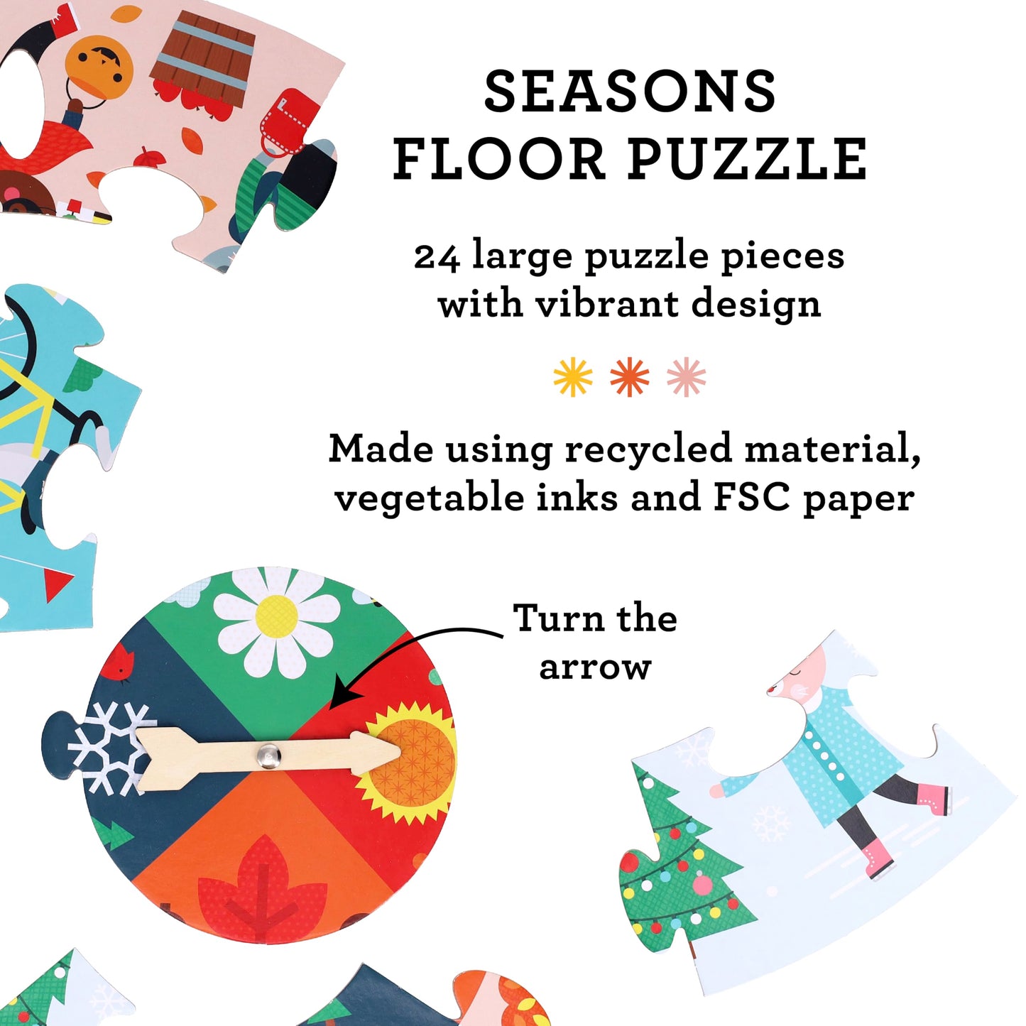 Petit Collage: Seasons Floor Puzzle - Learn The Four Seasons - Includes 25 Jumbo Pieces And A Moveable Hand To Point To A New Se
