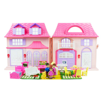 Boley American Doll House - 21 Pc Kids & Toddler Toy House Playset With Furniture, Dolls, Lights & Sounds, Foldable Portable Dollhouse For Girls & Boys