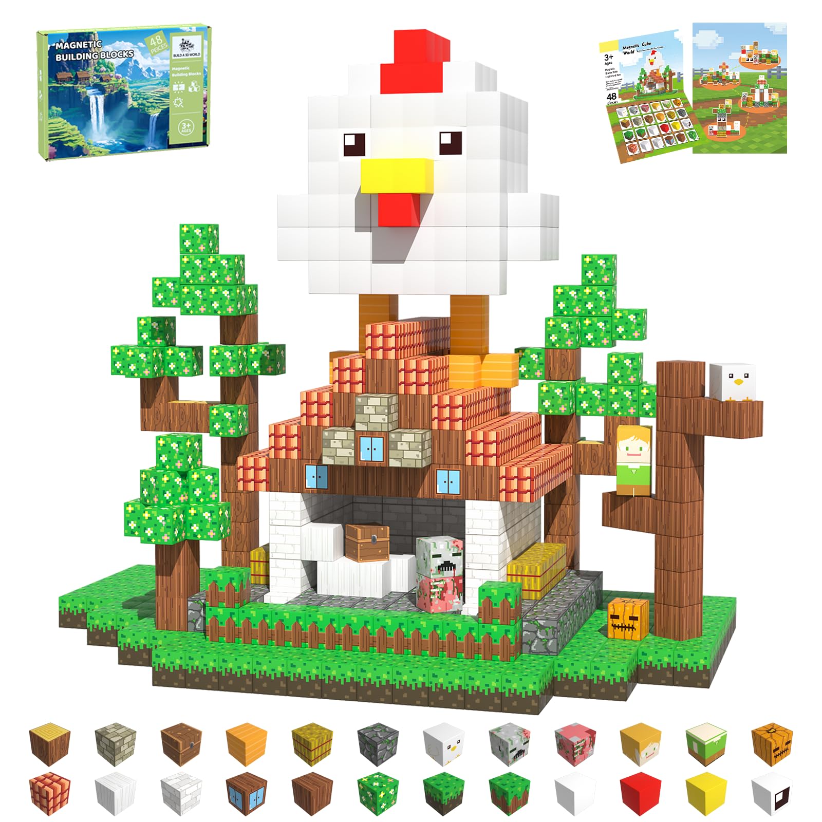 Magnetic Blocks Building Toys for Kids, 48 PCS Magnetic Blocks for Kids Ages 4-8, Magnet Cubes, STEM Sensory Toys for Boys & Gir