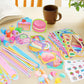 BenLouis 192Pcs Candyland Party Favors Ice Cream Donut Mini Notebook Stampers School Stationery Bulk for Kids Lollipop Sweet Tre