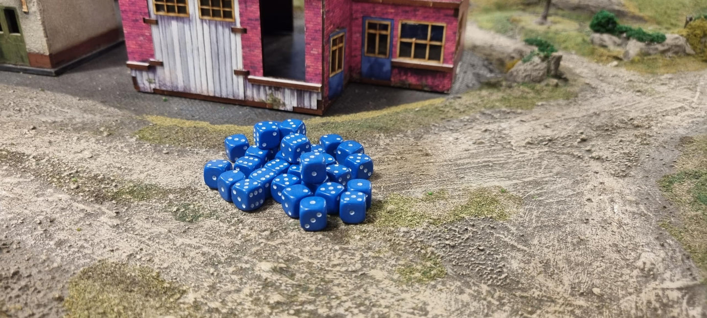 30x Dice Pack | 10mm Classic Blue Spot Dice Set | For Classic and Professional Tabletop Dice Games | By Warlord Games