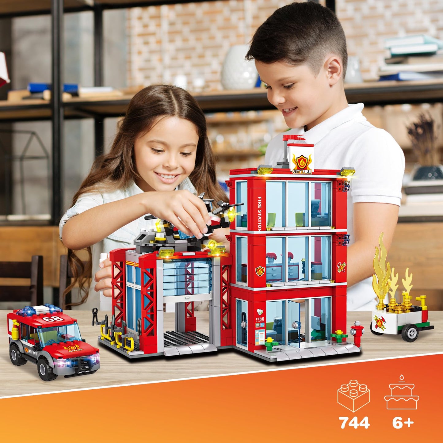 Wishalife City Fire Station Building Blocks Set, Fire Truck, Helicopter, Drone, Rescue Gear, Fire Command Center Playset, Firefi