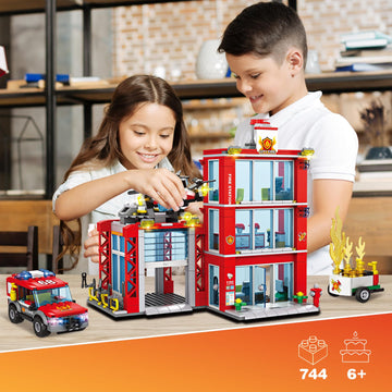 Wishalife City Fire Station Building Blocks Set, Fire Truck, Helicopter, Drone, Rescue Gear, Fire Command Center Playset, Firefi