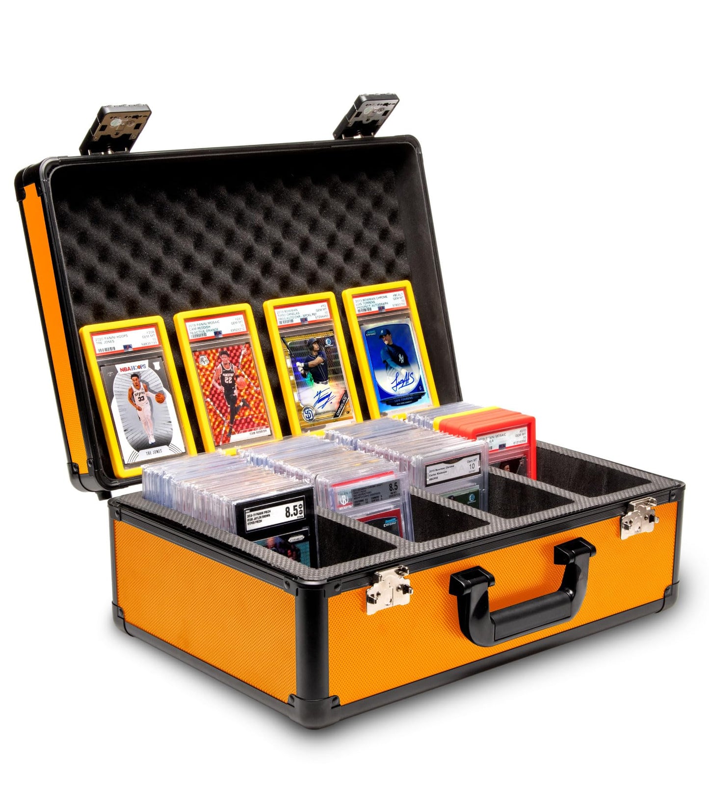 SLAB protective covering 4 Row Graded Card Storage Box PSA Card Slab Case For Graded cards Holds 160+ Slabs Graded Card Case for PSA Slab Box Graded Card Storage Sports Baseball Card Collector Gifts ( ORANGE )