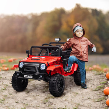 Qaba 12V Ride On Truck, Battery Powered Kids Electric Car With Parent Remote, 4 Suspension Wheels, 3 Mph Max Speed, Music, Horn
