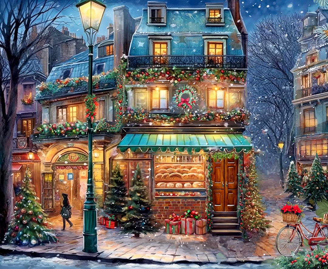 Springbok 500 Piece Jigsaw Puzzle - Winter Wonderland Cafe Scene, Cardboard, Model 34-01698