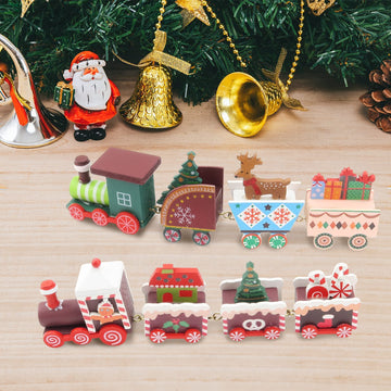 Mvnise 2Pcs Christmas Wooden Train Ornament, Mini Painted Train Decoration Kids Gift Toys, Xmas Table Top Adornment For Christma