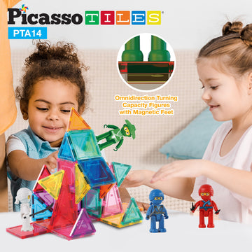 Picasso Toys Magnetic Figures 4 Piece Ninja Character Action Building Block Tiles Toddler Toy Set Magnet Expansion Pack Ages 3 A