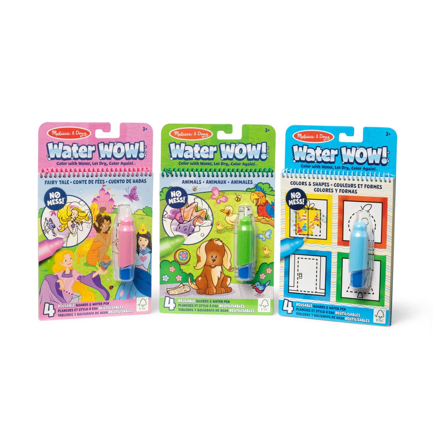 Melissa & Doug Water Wow! 3-Pack - Colors & Shapes, Fairy Tales, Animals Water Reveal Travel Activity Pads