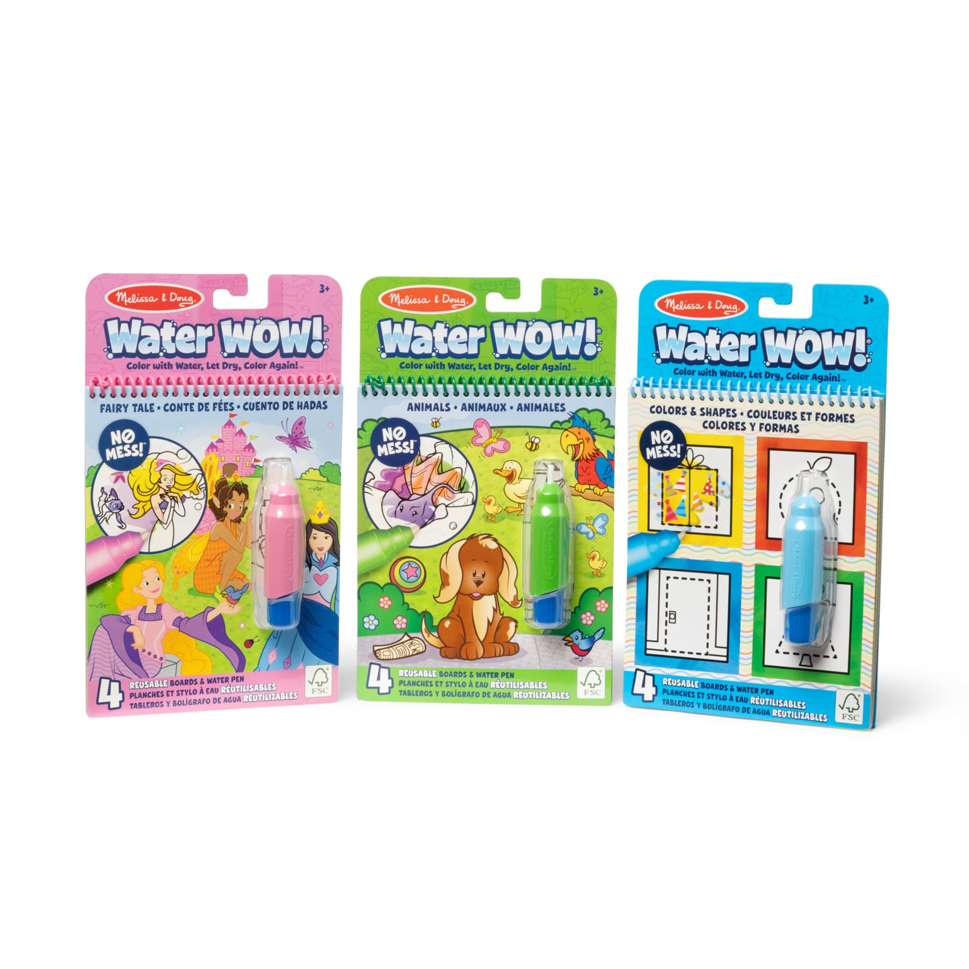 Melissa & Doug Water Wow! 3-Pack - Colors & Shapes, Fairy Tales, Animals Water Reveal Travel Activity Pads