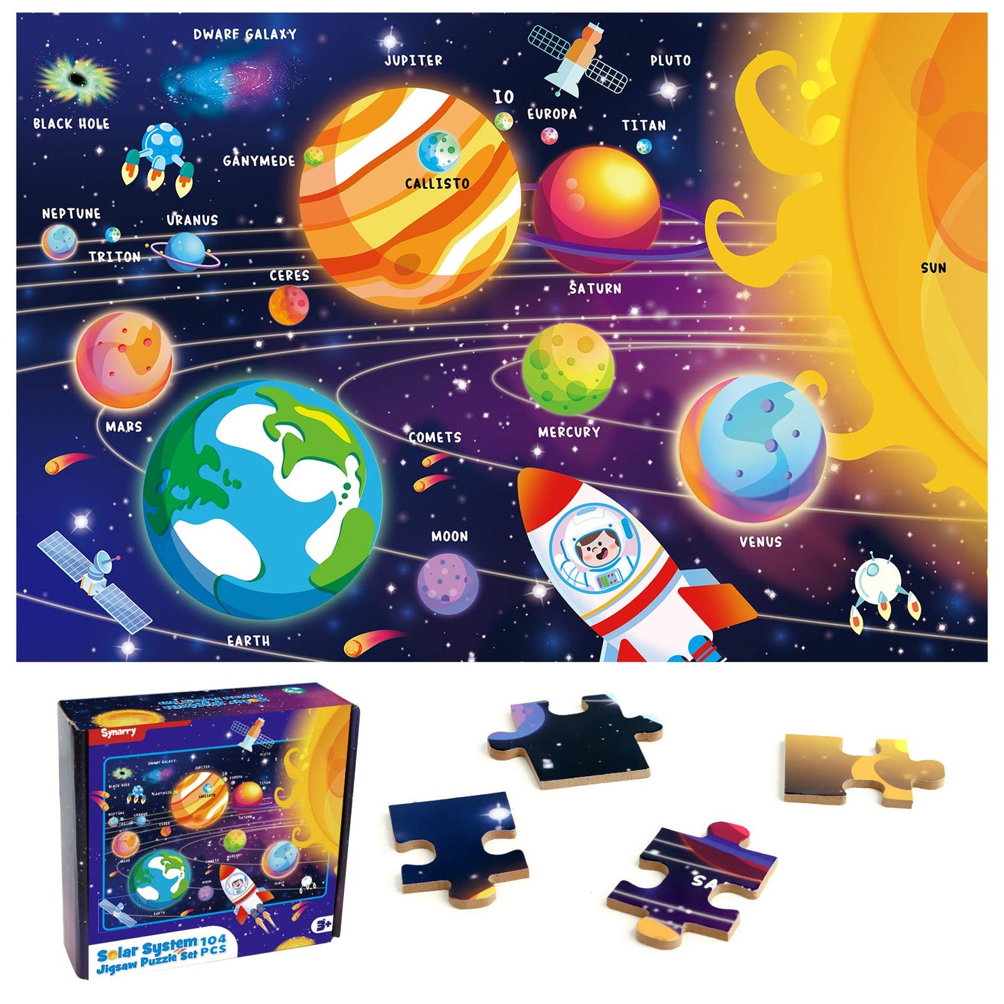 Synarry 100 Piece Puzzles For Kids, Space Puzzle For Kids Ages 4-8 Solar System Puzzle For Kids 3-5, 100 Pieces Puzzles For 3 4 5 6 7 8 Year Olds Boys Girls Childrens, Fun Planet Puzzle With Names
