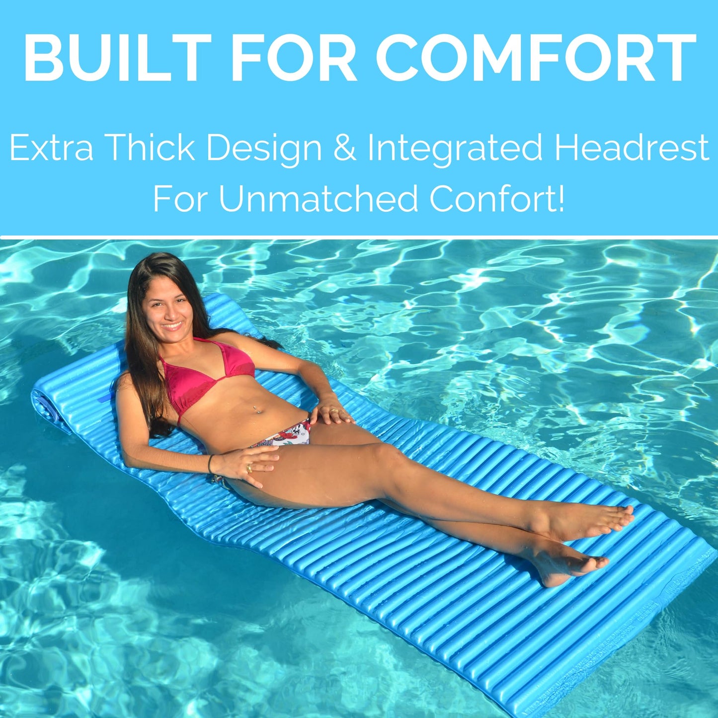 SWIMLINE ORIGINAL Foam Pool Float For mature-themeds | Eva Float Floating Pool Mattress | Blue | Non-Sticky Foam | Includes Drawstring Storage Bag & Adjustable Pillow | Foam Pool Float | Pool Mat mature-themed