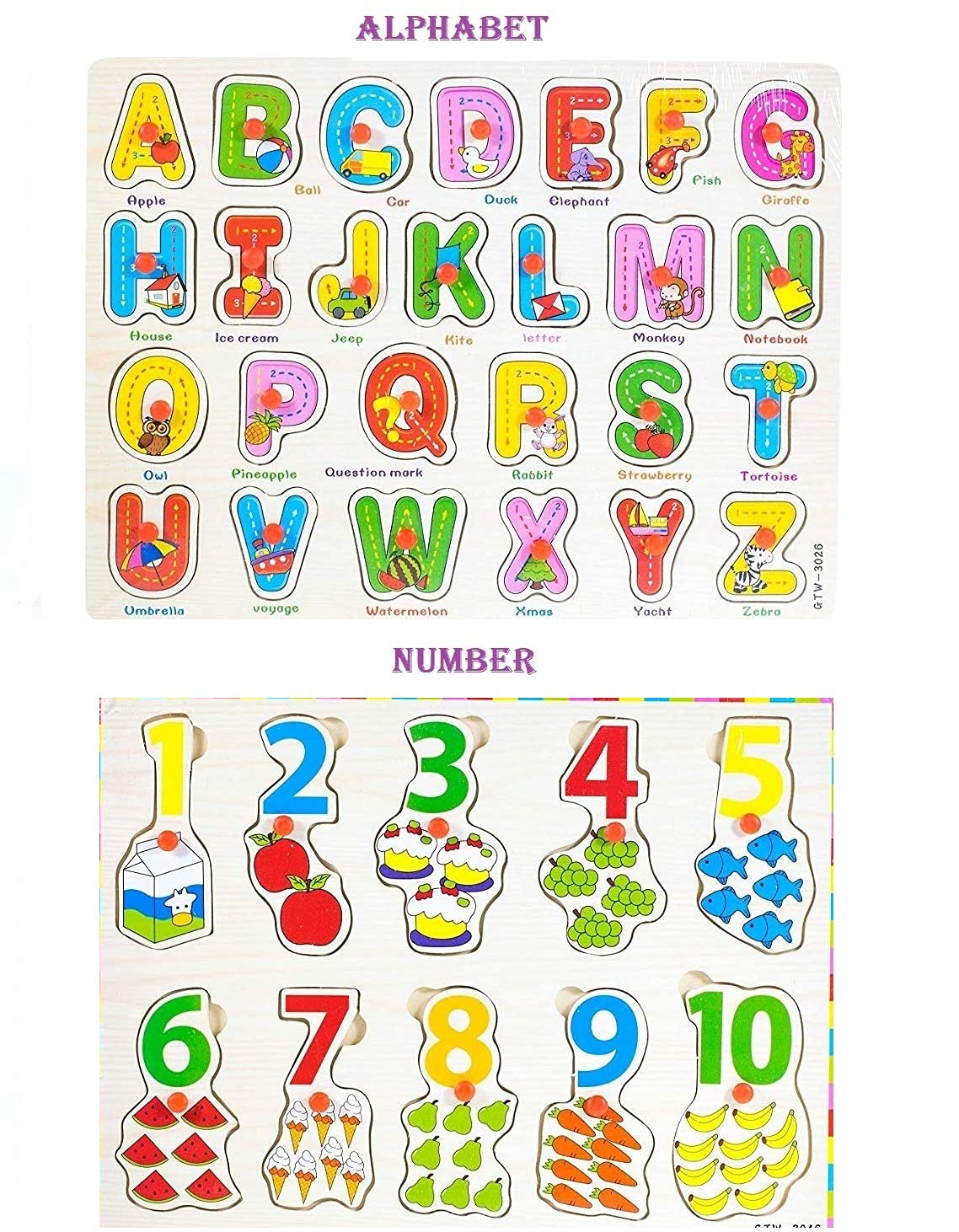 Zz Zonex Classic Wooden Learning Peg Puzzle Holiday 26 Pc Abc Alphabetical Letter & 110 Numbers Educational Board Game Toy For 