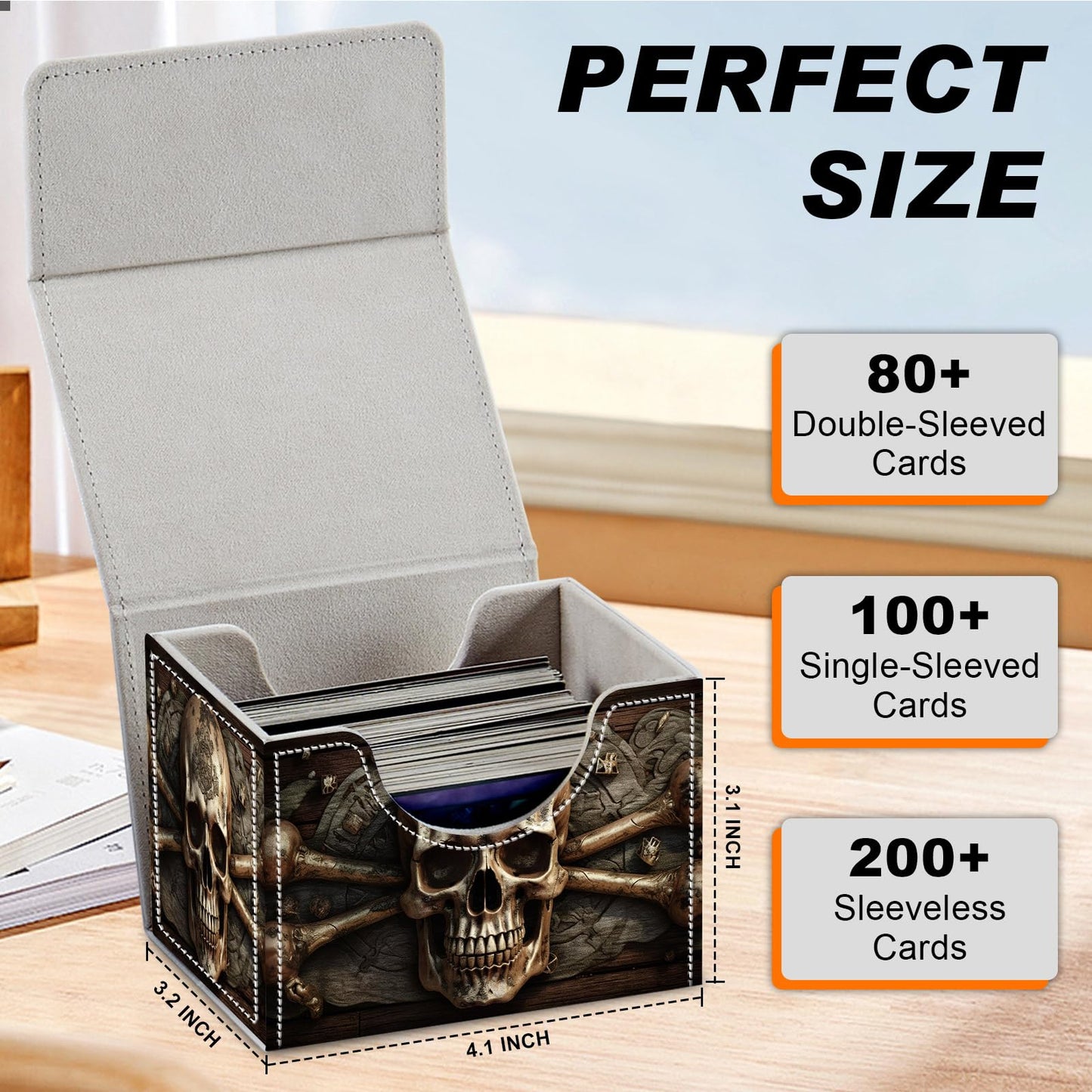 DEGDFSGR for TCG MTG Card Game Storage Box Organizer Trading Card Case Commander Deck Box Magnetic Closure Creative Pattern Up to 200 Cards  Pirate Skull Crossbones