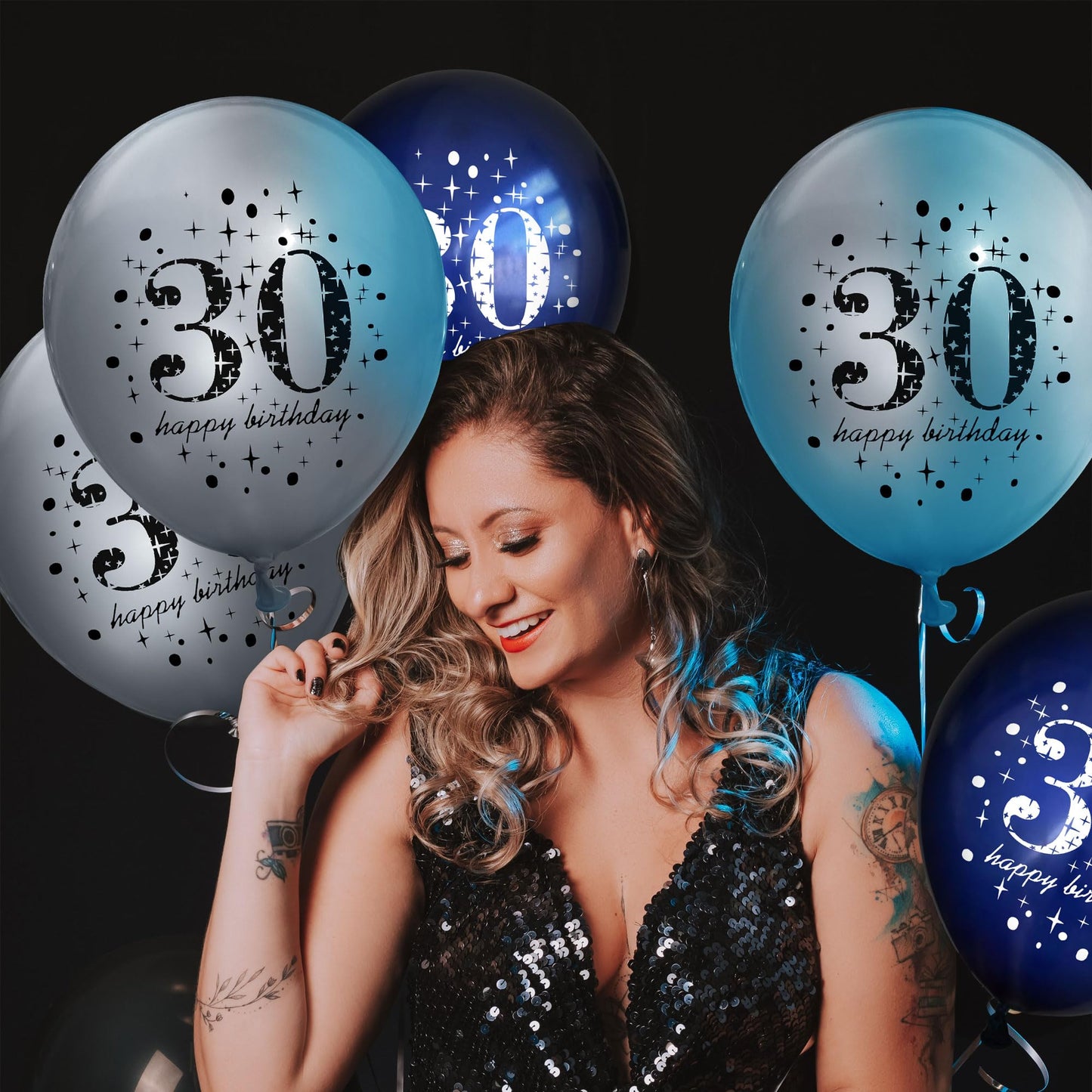18Pcs Happy Birthday Balloons Decorations Navy Blue Silver 30Th Birthday Balloons Decoration Happy 30Th Birthday Confetti Latex