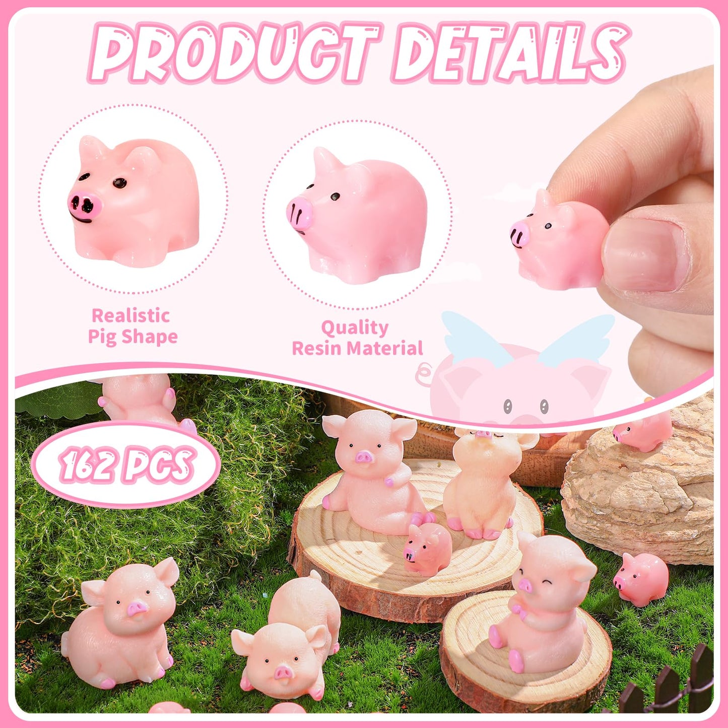 Menkxi 162 Pcs Mini Resin Pig Animals Bulk Tiny Piggy Figures Pig Party Decorations Mini Resin Pig Toys Miniature Garden Landsca