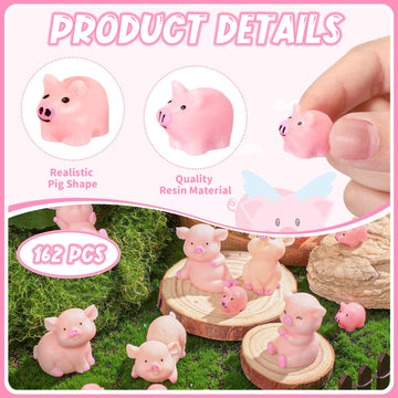 Menkxi 162 Pcs Mini Resin Pig Animals Bulk Tiny Piggy Figures Pig Party Decorations Mini Resin Pig Toys Miniature Garden Landsca