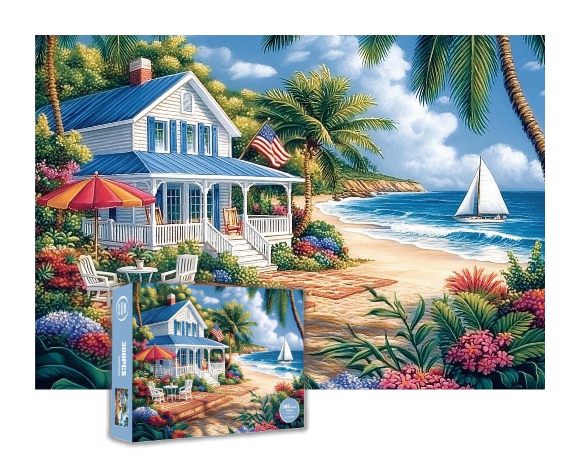 300 Pieces Puzzle for Adults Beach Jigsaw Puzzles Family Puzzle Game - Finished Size is 20.5 x 15 inch