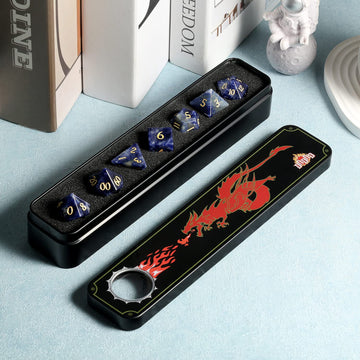 Blue-vein Stone D&D Dice Set DNDND 7 PCS Natural Gemstone DND Dice with Grogeous Gift Case for Dungeons and Dragon Tabletop Game