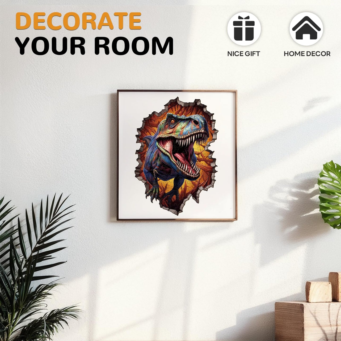 Wooden Jigsaw Puzzles For Adult, Wall Breaking Tyrannosaurus Rex Shaped Wooden Puzzle, Unique Dinosaur Shape Wooden Jigsaw Puzzl