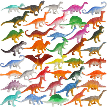 Fingooo 39 Piece Mini Dinosaur Figures,Assorted Vinyl Plastic Dinosaur Toys For Easter Gifts Dino Party Cake Toppers