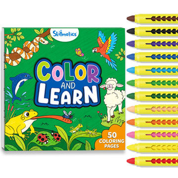 Skillmatics Colour & Learn Activity Book - Learn 160+ Animals, 12 Retractable Mess-Free Crayons & 50 Pages, Educational, Gift Fo