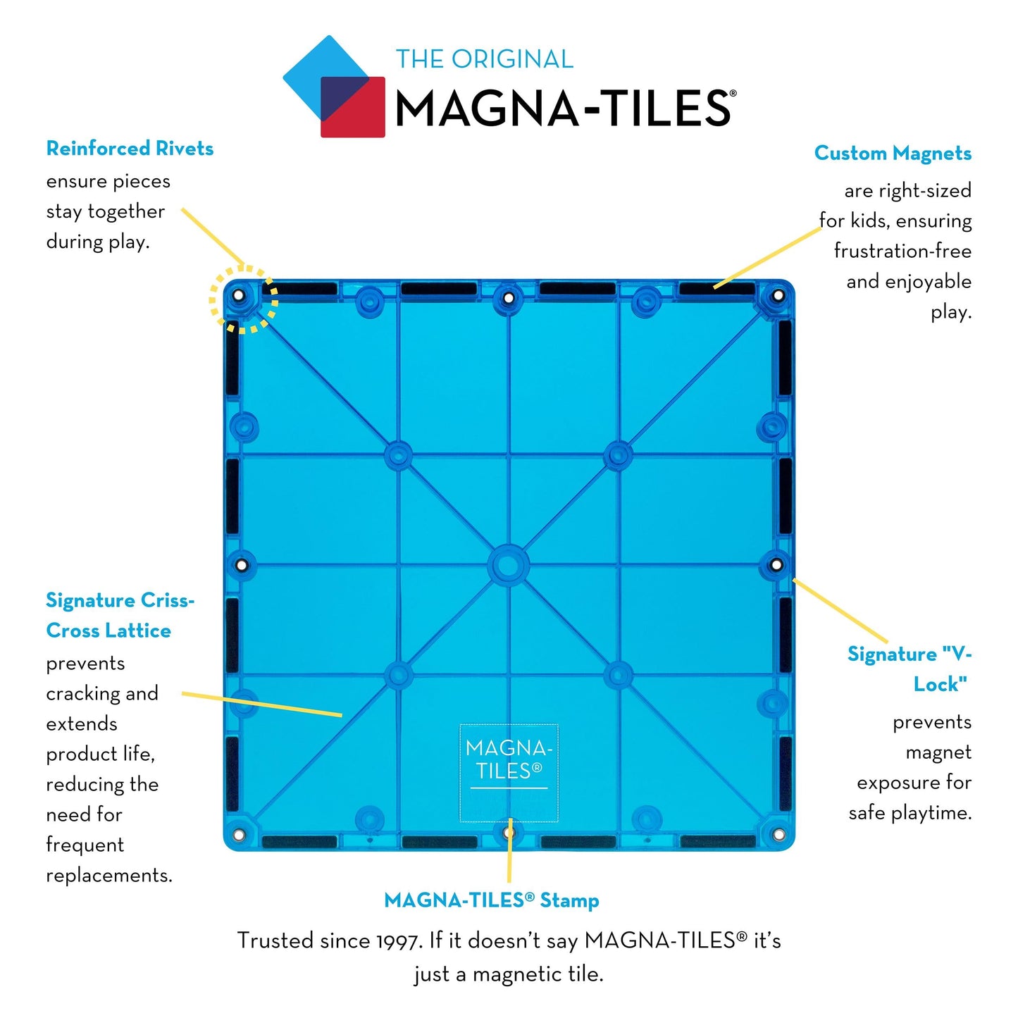 Magna-Tiles 100-Piece Magnetic Building Toys, Multicolor Clear Colors Set, STEM Learning, Creative Play for Kids
