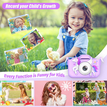 2024 Upgrade Unicorn Kids Camera For Girls, Christmas Birthday Gift For Girls Boys, 1080P Hd Selfie Digital Video Camera For Tod