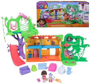 Dora, Explore & Play Rainforest Casita Playset, Dora & Boots Figures, Dollhouse Furniture, Bilingual Phrases, Kids Toys For Girl