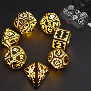 Rechargable DND Dice Set, Light Up Dice, 7PCS Glowing LED Electronic Dices, D&D Polyhedral Set for Dungeons and Dragons RPG Role