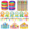 150 Pcs Happy Birthday Kits for Kids Classroom, Include Crowns, Silicone Stretches, Toy Whistles, Badge Stickers, Students Kinde