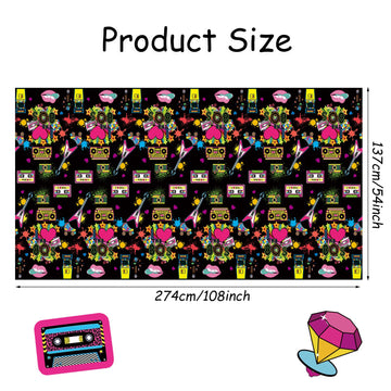 The 80'S Party Tablecloth Plastic Retro Radio Table Cover Rock Rectangle Table Cloth Disposable 1980S Event 80S Hip Hop Disco Pu