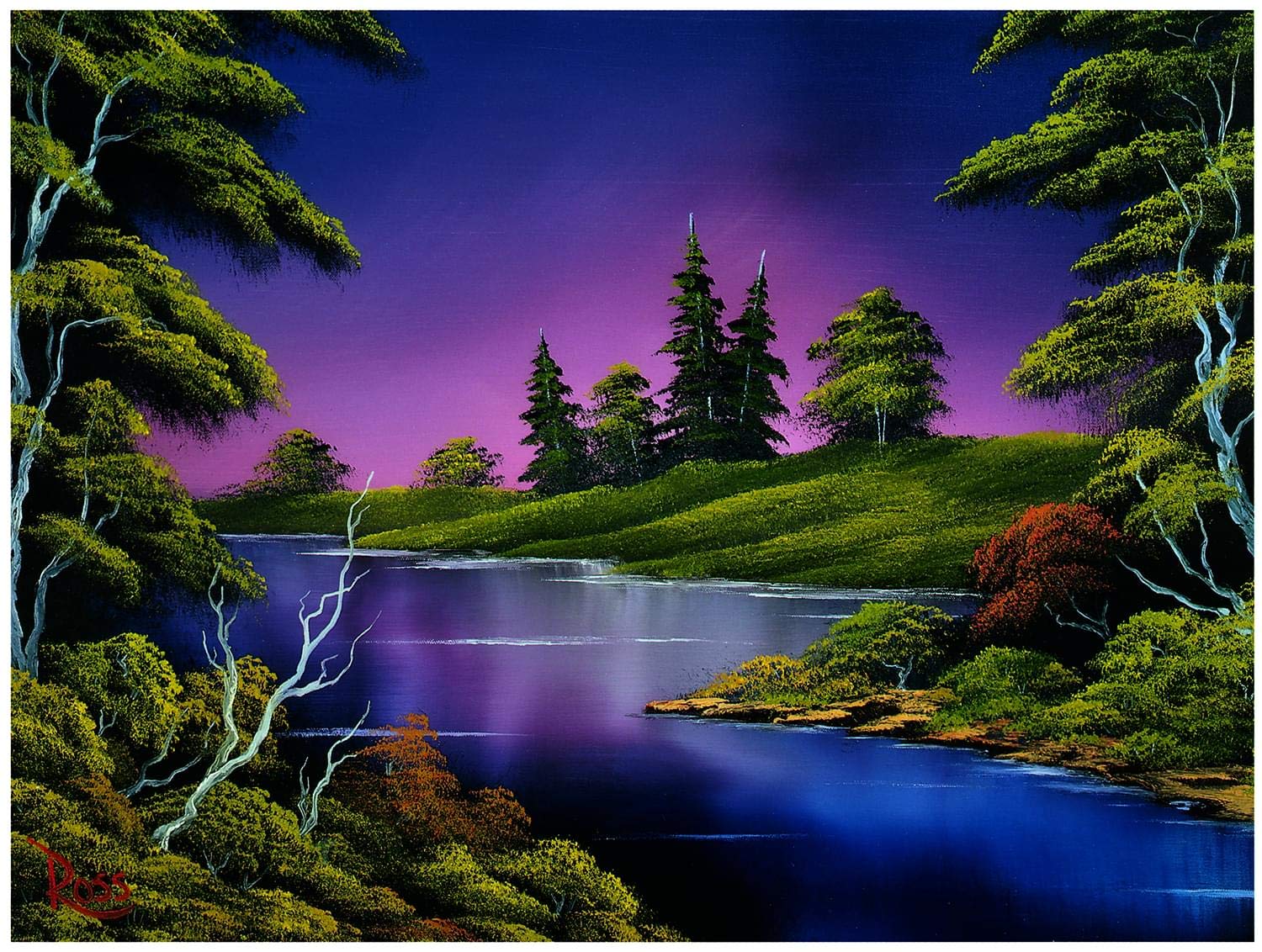 Bob Ross Blue River Nature Puzzle For Adults And Kids | Forest Lake Scenery 1000 Piece Jigsaw Puzzle Toy | Interactive Brain Teaser For Family Game Night | 28 X 20 Inches